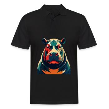 Nilpferd Cartoon Figur Buntes Haustier Tier - Männer Poloshirt - Schwarz - Vorne - Kai (181cm)