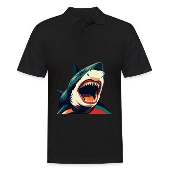 Hai Cartoon Figur Buntes Haustier Tier - Männer Poloshirt - Schwarz - Vorne - Kai (181cm)