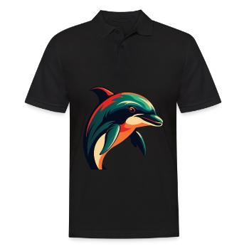 Delphin Cartoon Figur Buntes Haustier Tier - Männer Poloshirt - Schwarz - Vorne - Kai (181cm)