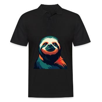 Faultier Zeichentrickfigur Buntes Haustier Tier - Männer Poloshirt - Schwarz - Vorne - Kai (181cm)