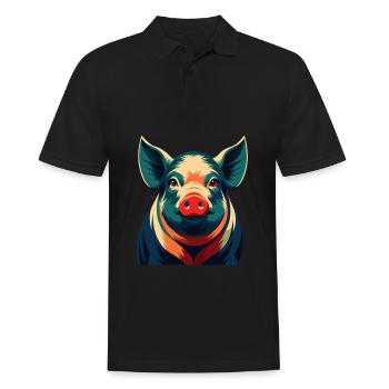 Cochon Personnage De Dessin Animé Animal De Compagnie Coloré - Polo Homme - noir - Devant - Kai (181cm)