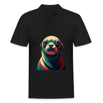 phoque dessin animé personnage animal de compagnie coloré - Polo Homme - noir - Devant - Kai (181cm)