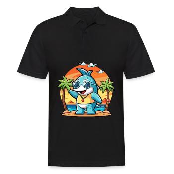 Dolphin Funny Cartoon Summer Beach Sunglasses - Men's Polo Shirt - black - Front - Kai (181cm)