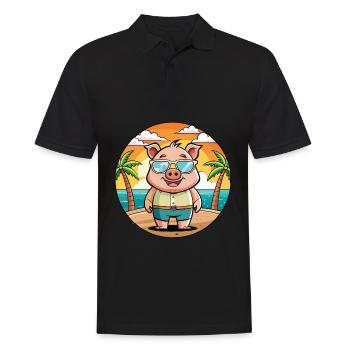 Cochon Drôle Dessin Animé Plage De Plage Lunettes - Polo Homme - noir - Devant - Kai (181cm)