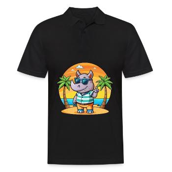 Rhino Lustige Cartoon Sommer Strand Sonnenbrille - Männer Poloshirt - Schwarz - Vorne - Kai (181cm)