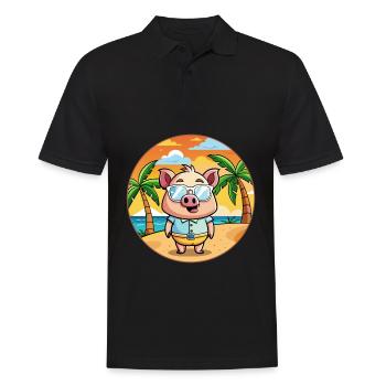 Cochon Drôle Dessin Animé Plage De Plage Lunettes - Polo Homme - noir - Devant - Kai (181cm)
