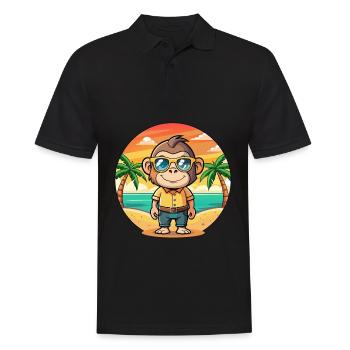 Chimpanzee Funny Cartoon Summer Beach Sunglasses - Men's Polo Shirt - black - Front - Kai (181cm)