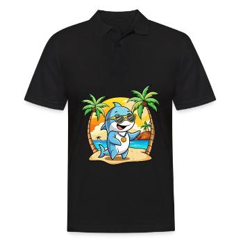 Dolphin Funny Cartoon Summer Beach Sunglasses - Men's Polo Shirt - black - Front - Kai (181cm)