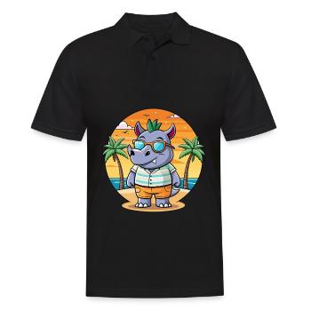 Rhino Funny Cartoon Summer Beach Sunglasses - Men's Polo Shirt - black - Front - Kai (181cm)