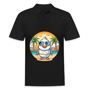 Seagull Funny Cartoon Summer Beach Sunglasses - Men's Polo Shirt - black - Front - Kai (181cm)