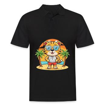 Tiger Lustige Cartoon Sommer Strand Sonnenbrille - Männer Poloshirt - Schwarz - Vorne - Kai (181cm)