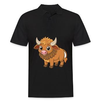 Buffalo Cute Mascot Cartoon Character Kawaii - Men's Polo Shirt - black - Front - Kai (181cm)