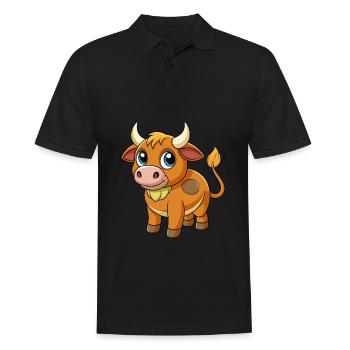 Bull Cute Mascot Cartoon Character Kawaii - Men's Polo Shirt - black - Front - Kai (181cm)