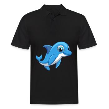 Delfin Niedliche Maskottchen Zeichentrickfigur Kawaii - Männer Poloshirt - Schwarz - Vorne - Kai (181cm)