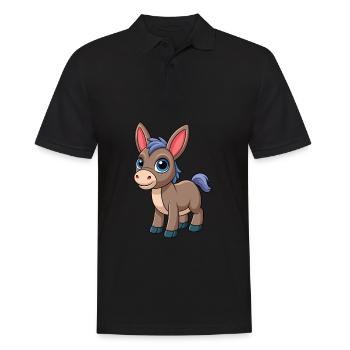 Esel Niedliche Maskottchen Zeichentrickfigur Kawaii - Männer Poloshirt - Schwarz - Vorne - Kai (181cm)