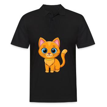 Cat Cute Mascot Cartoon Character Kawaii - Men's Polo Shirt - black - Front - Kai (181cm)