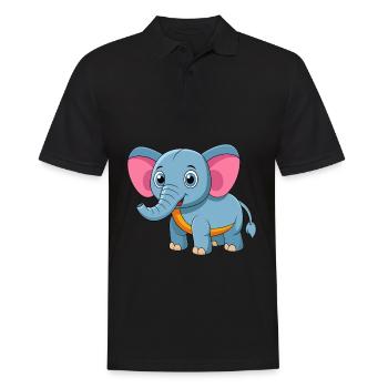 Elefant Niedliche Maskottchen Zeichentrickfigur Kawaii - Männer Poloshirt - Schwarz - Vorne - Kai (181cm)