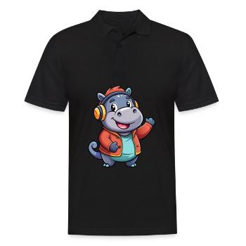 Nilpferd Lustige Zeichentrickfigur Kopfhörer Musik - Männer Poloshirt - Schwarz - Vorne - Kai (181cm)