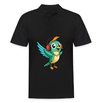 Colibri Drôle Dessin Animé Animal Casque Musique - Polo Homme - noir - Devant - Kai (181cm)