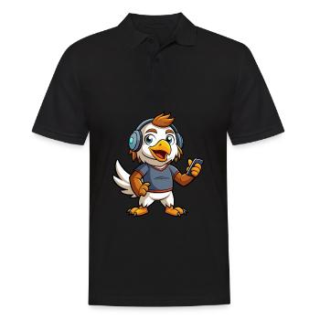 Eagle Funny Cartoon Character Headphone Music - Men's Polo Shirt - black - Front - Kai (181cm)