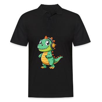dinosaure drôle dessin animé personnage casque musique - Polo Homme - noir - Devant - Kai (181cm)