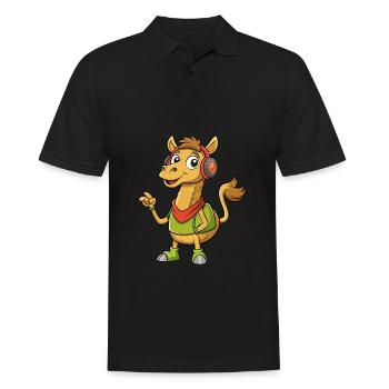 Camel Funny Cartoon Character Headphone Music - Men's Polo Shirt - black - Front - Kai (181cm)