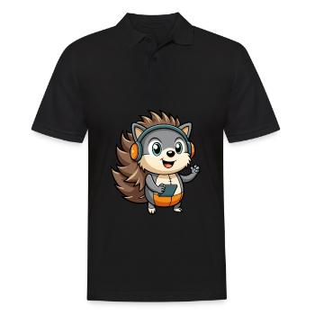 Igel Lustige Zeichentrickfigur Kopfhörer Musik - Männer Poloshirt - Schwarz - Vorne - Kai (181cm)