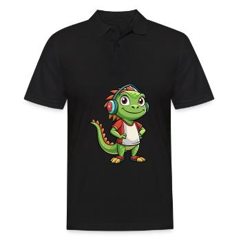 Iguana Funny Cartoon Character Headphone Music - Men's Polo Shirt - black - Front - Kai (181cm)