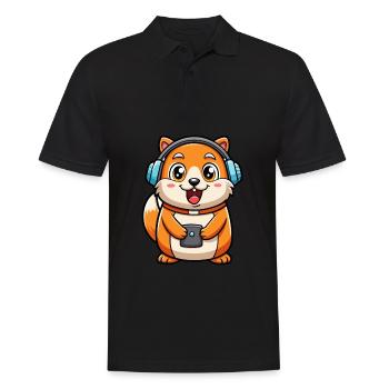 Hamster Drôle Dessin Animé Personnage Casque Musique - Polo Homme - noir - Devant - Kai (181cm)