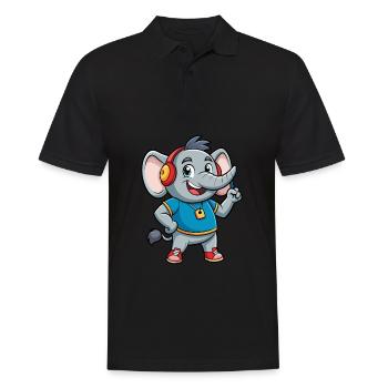 Elephant Funny Cartoon Character Headphone Music - Men's Polo Shirt - black - Front - Kai (181cm)