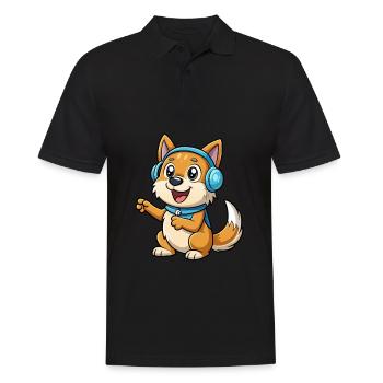 Dog Funny Cartoon Character Headphone Music - Men's Polo Shirt - black - Front - Kai (181cm)