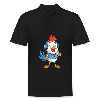 poulet drôle dessin animé personnage casque musique - Polo Homme - noir - Devant - Kai (181cm)