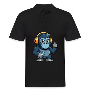 Gorilla Lustige Zeichentrickfigur Kopfhörer Musik - Männer Poloshirt - Schwarz - Vorne - Kai (181cm)