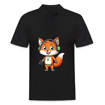 Fuchs Lustige Zeichentrickfigur Kopfhörer Musik - Männer Poloshirt - Schwarz - Vorne - Kai (181cm)