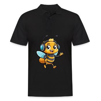 Bee Funny Cartoon Character Musique de casque - Polo Homme - noir - Devant - Kai (181cm)