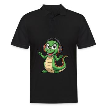 Anaconda Lustige Cartoon Figur Kopfhörer Musik - Männer Poloshirt - Schwarz - Vorne - Kai (181cm)