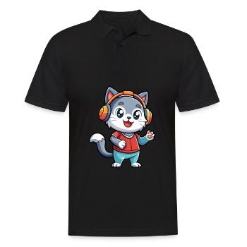 Cat Funny Cartoon Character Headphone Music - Men's Polo Shirt - black - Front - Kai (181cm)