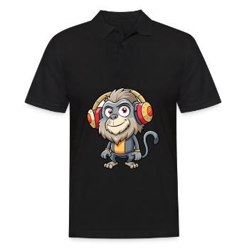 Babouin Drôle Dessin Animé Personnage Casque Musique - Polo Homme - noir - Devant - Kai (181cm)