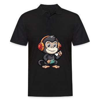 Schimpanse Lustige Cartoon Figur Kopfhörer Musik - Männer Poloshirt - Schwarz - Vorne - Kai (181cm)