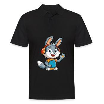 Rabbit Funny Cartoon Character Headphone Music - Men's Polo Shirt - black - Front - Kai (181cm)