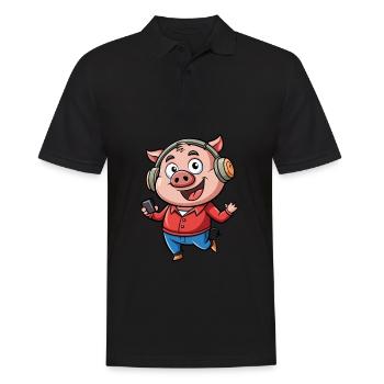 Cochon Drôle Dessin Animé Personnage Casque Musique - Polo Homme - noir - Devant - Kai (181cm)