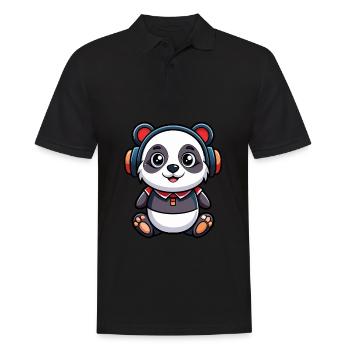 Panda Lustige Zeichentrickfigur Kopfhörer Musik - Männer Poloshirt - Schwarz - Vorne - Kai (181cm)