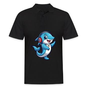 Delfin Lustige Zeichentrickfigur Kopfhörer Musik - Männer Poloshirt - Schwarz - Vorne - Kai (181cm)