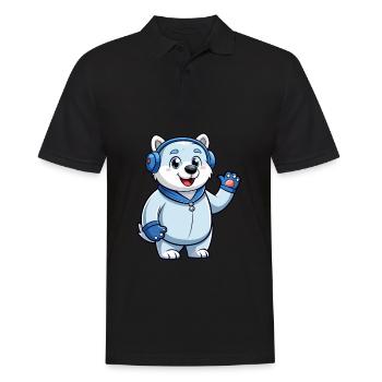 Polar Bear Funny Cartoon Character Headphone Music - Men's Polo Shirt - black - Front - Kai (181cm)