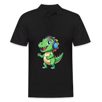 Dinosaure Drôle Dessin Animé Personnage Casque Musique - Polo Homme - noir - Devant - Kai (181cm)
