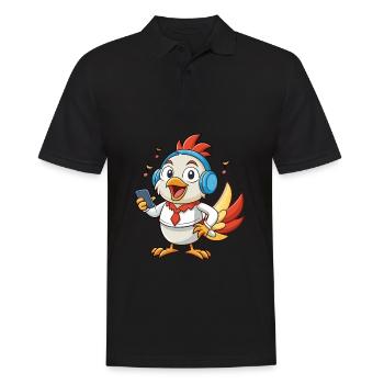 Poulet Drôle Dessin Animé Personnage Casque Musique - Polo Homme - noir - Devant - Kai (181cm)