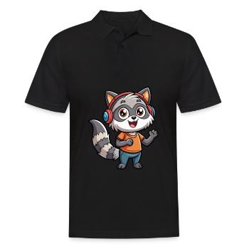 raton laveur drôle de personnage de dessin animé musique de casque - Polo Homme - noir - Devant - Kai (181cm)