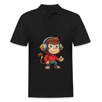 Affe Lustige Zeichentrickfigur Kopfhörer Musik - Männer Poloshirt - Schwarz - Vorne - Kai (181cm)