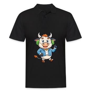 Vache Drôle Dessin Animé Personnage Casque Musique - Polo Homme - noir - Devant - Kai (181cm)