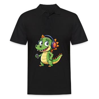 Crocodile Funny Cartoon Character Headphone Music - Men's Polo Shirt - black - Front - Kai (181cm)